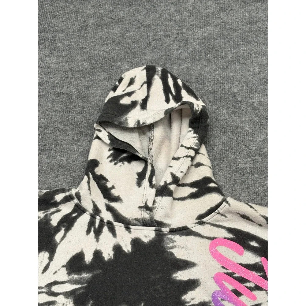 Justice Girls‎ XL 16/18 Tie Dye Hoodie Black White Glitter Logo Sweatshirt